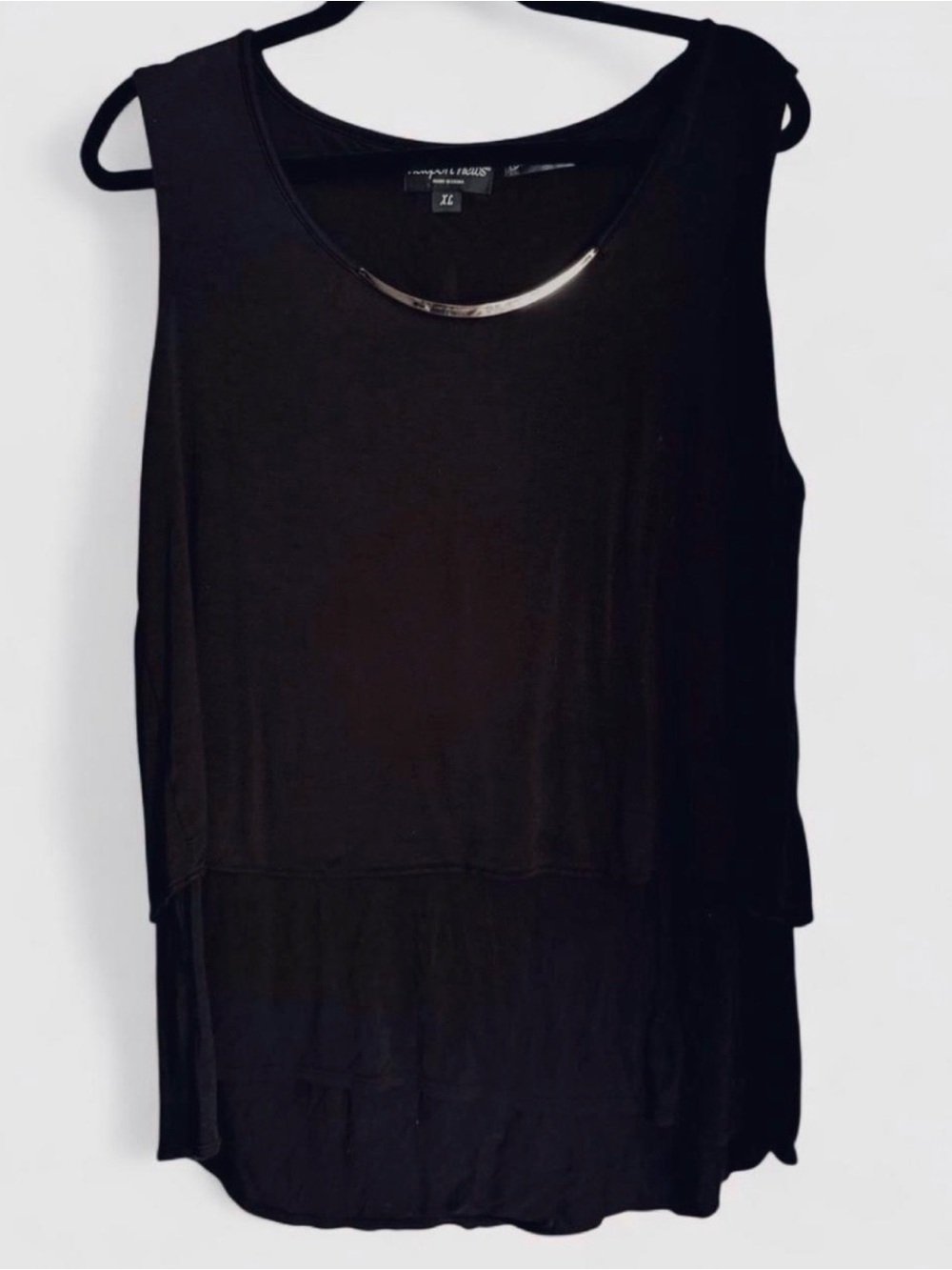 Y2K Newport News Minimalist Black Layered Tank with Metallic Neck Accent XL
